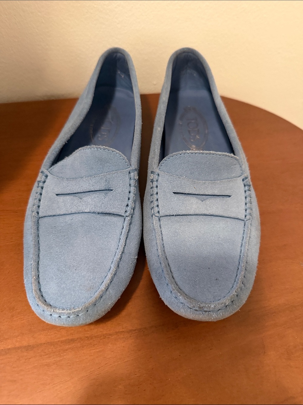 Tod's Light Blue Suede Penny Loafers